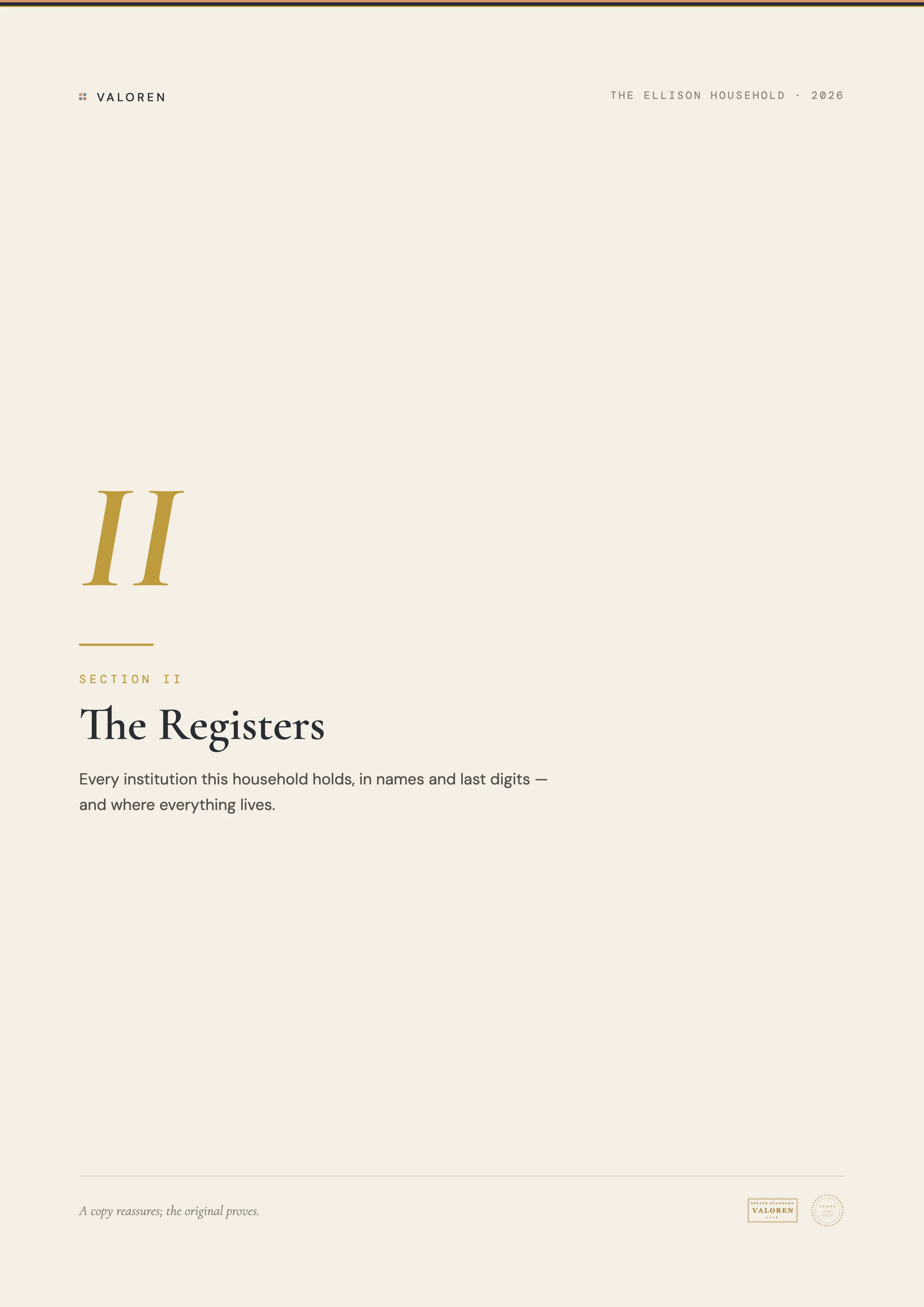 Section divider: The Registers.